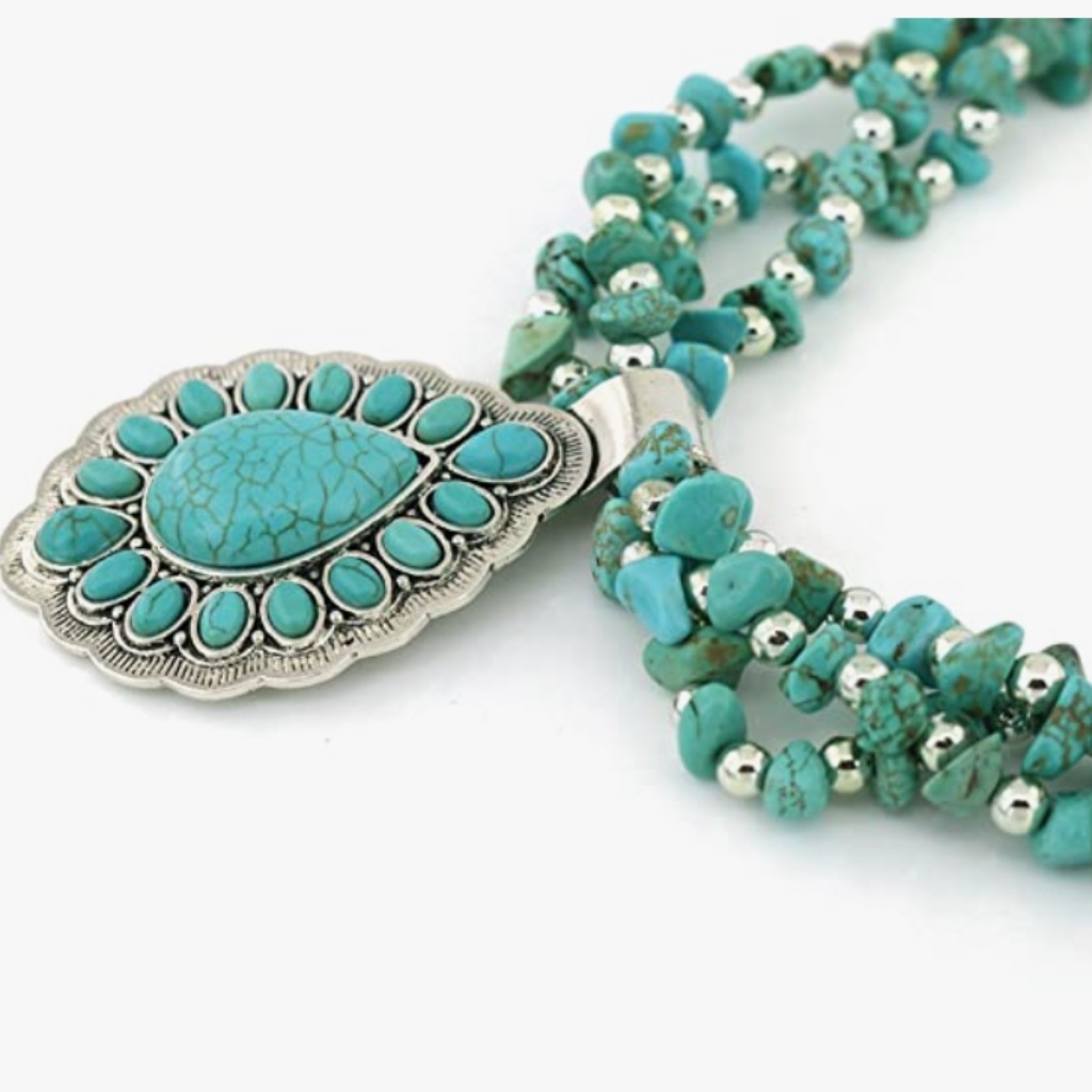 Vintage Alloy Synthetic Turquoise Necklace Fashion Jewelry Women